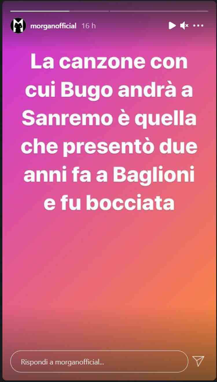 Morgan attacca bugo canzone ig story