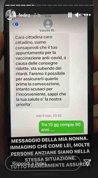 Fedez : Rinviato il vaccino alla nonna, quasi novantenne. 