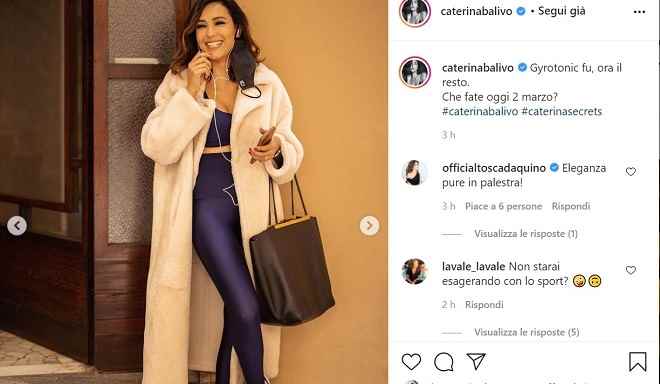 Caterina Balivo, con la tuta attillata fa sognare i fan "Sei una dea magnifica"