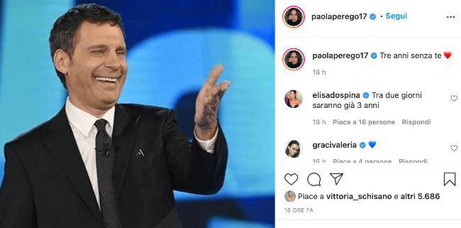 Paola Perego ricorda su instagram il collega scomparso " Tre anni senza di te"