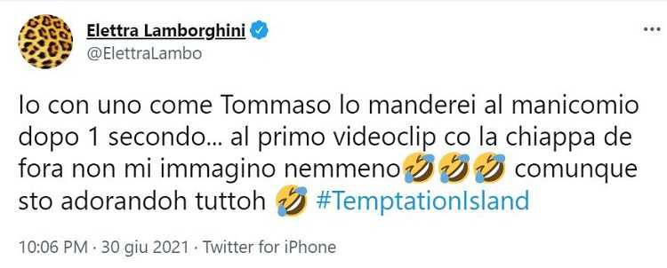 La gelosia di Tommaso e il commento di Elettra Lamborghini