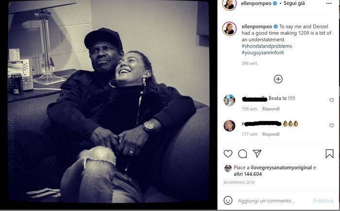 Ellen Pompeo svela un retroscena con l'attore e regista Denzel Washington