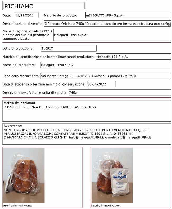 Pandoro Melegatti: richiamo prodotto, prestare attenzione!