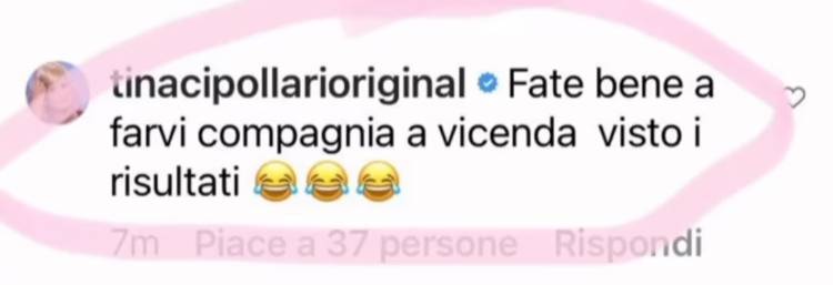 Il commento di Tina Cipollari (Instagram)