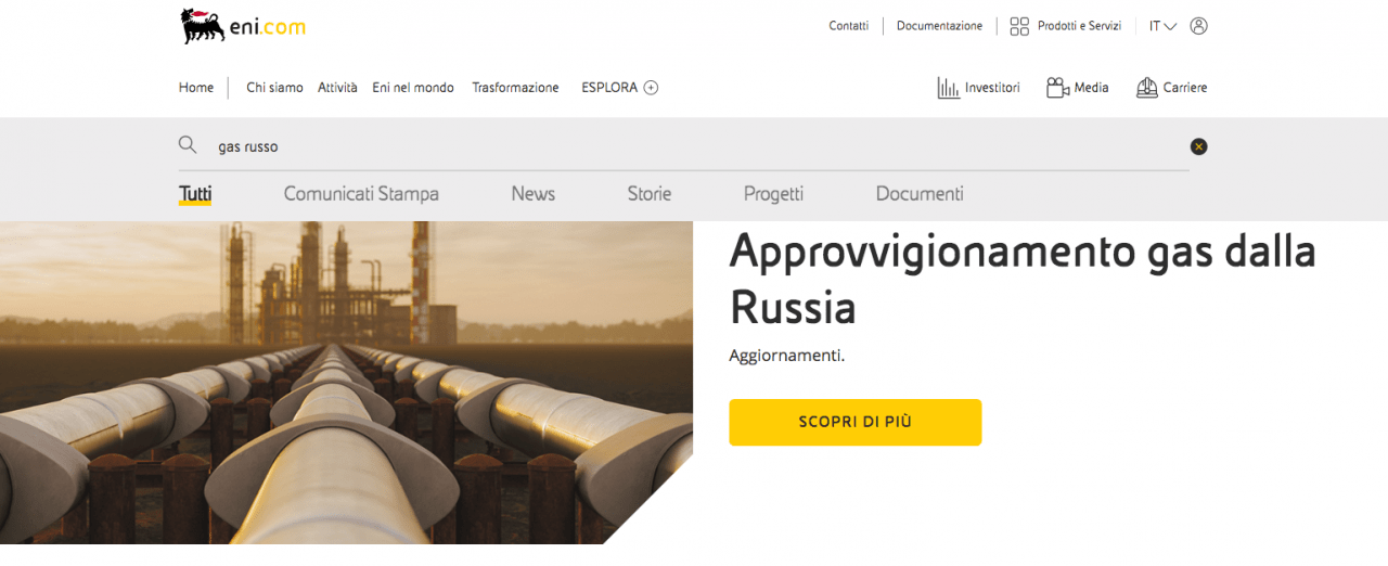 Approvvigionamento Gas dalla Russia