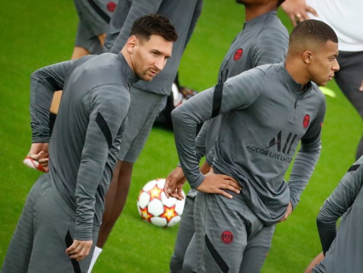 Messi e Mbappè allenamento al Psg (Ansa)