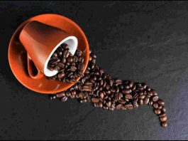 Tazzina con chicchi di caffè