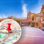 sfondo piazza a Siviglia e mappa della città