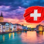 sfondo città Zurigo e bandiera
