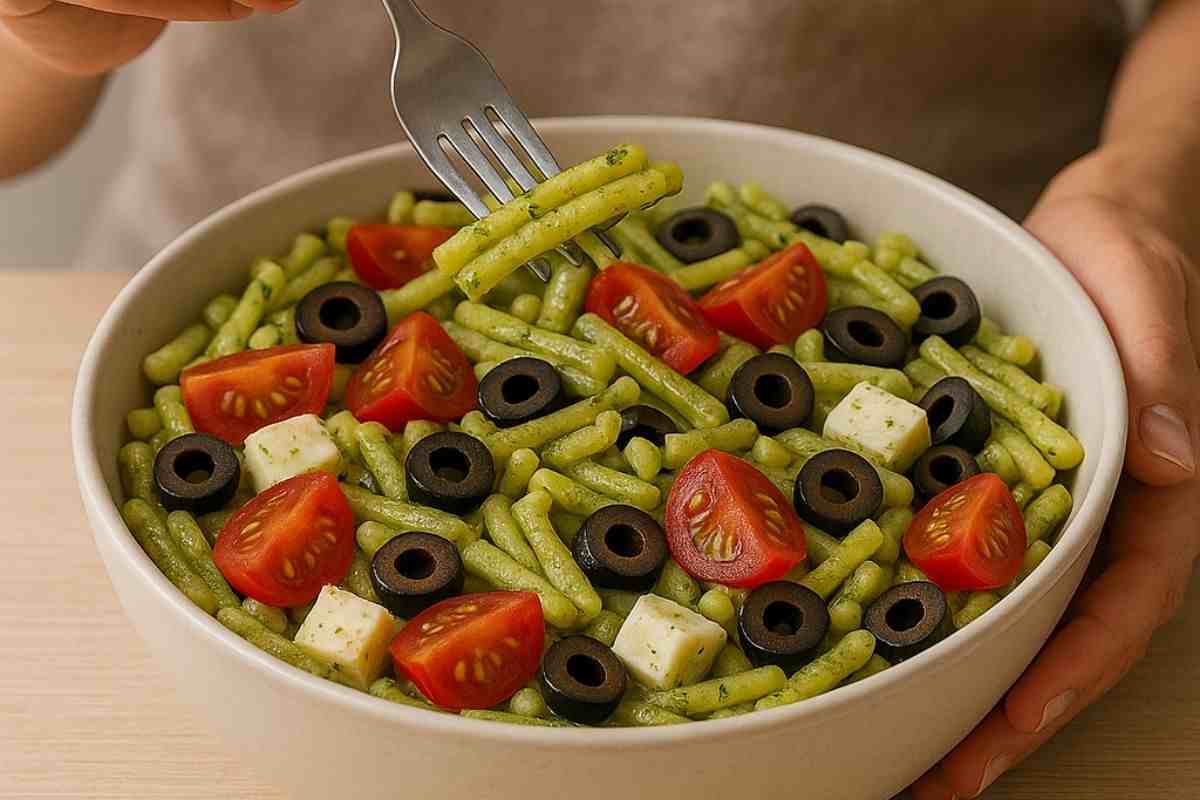 ingredienti e preparazione della pasta all'insalata al pesto