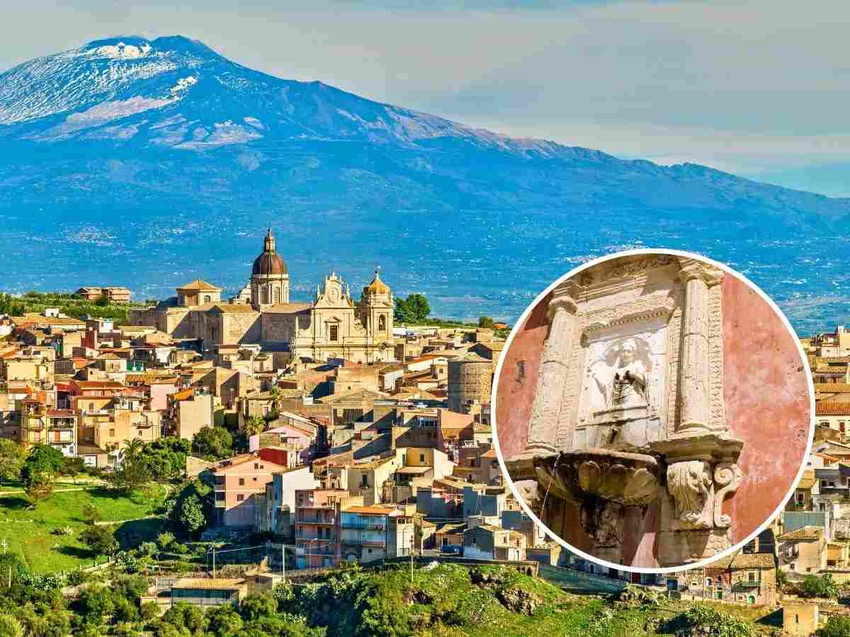 Militello in Val di Catania dall'alto e tondo con fontana barocca