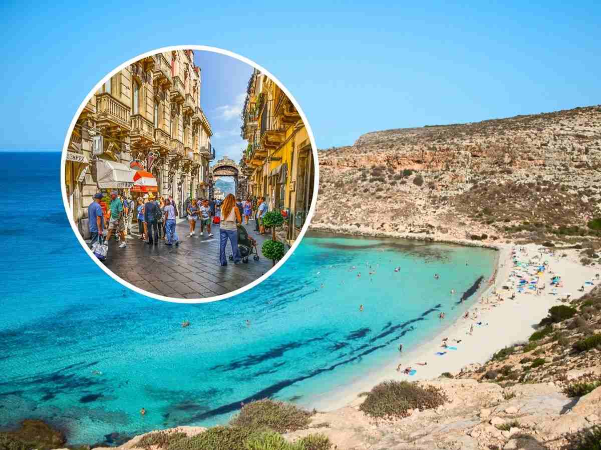 sfondo mare di Linosa e tondo con città